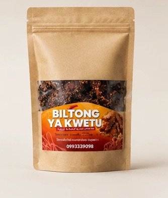 Paquet kraft Biltong ya Kwetu de 50 g sur fond clair